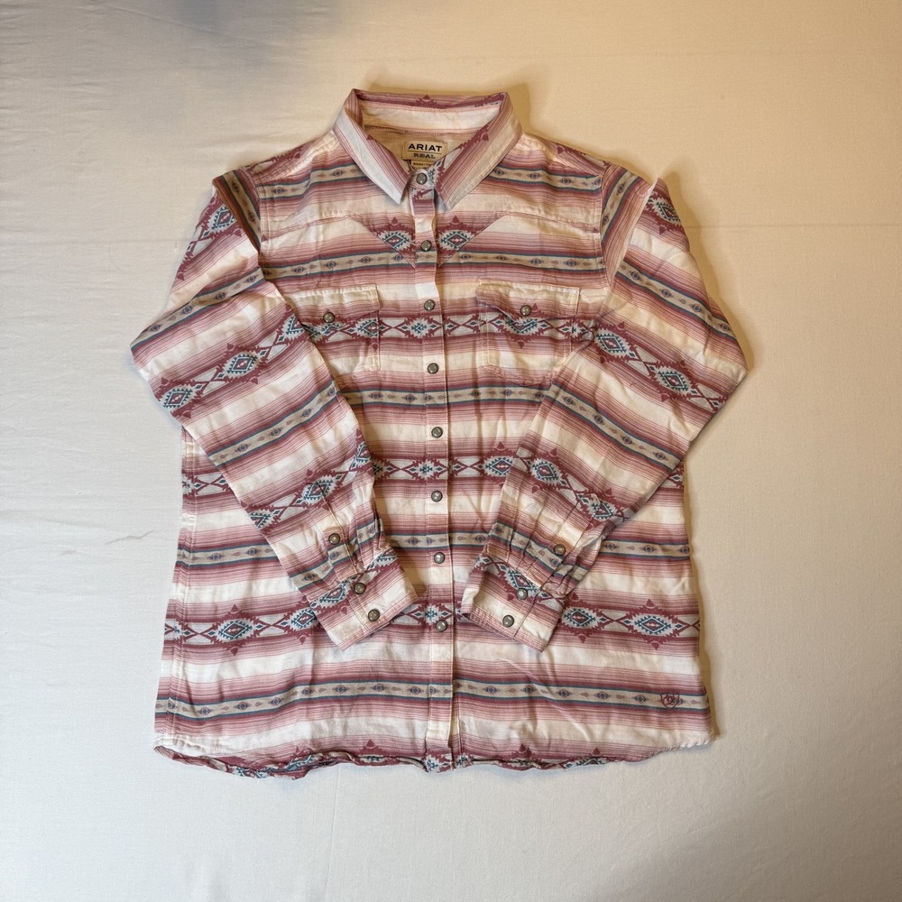 Ariat REAL Kaycee Shirt Womens XL Pink Aztec‎ Western Snap Long Sleeve